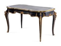A Louis XV Style Gilt Bronze Mounted Ebonized Bureau Plat