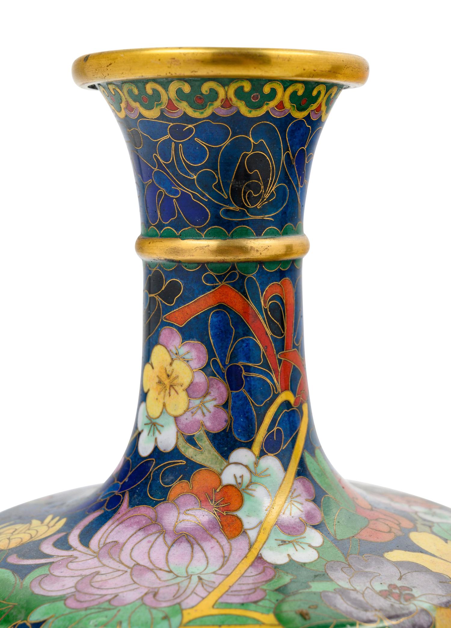 A Pair of Chinese Export Cloisonné Enamel Vases