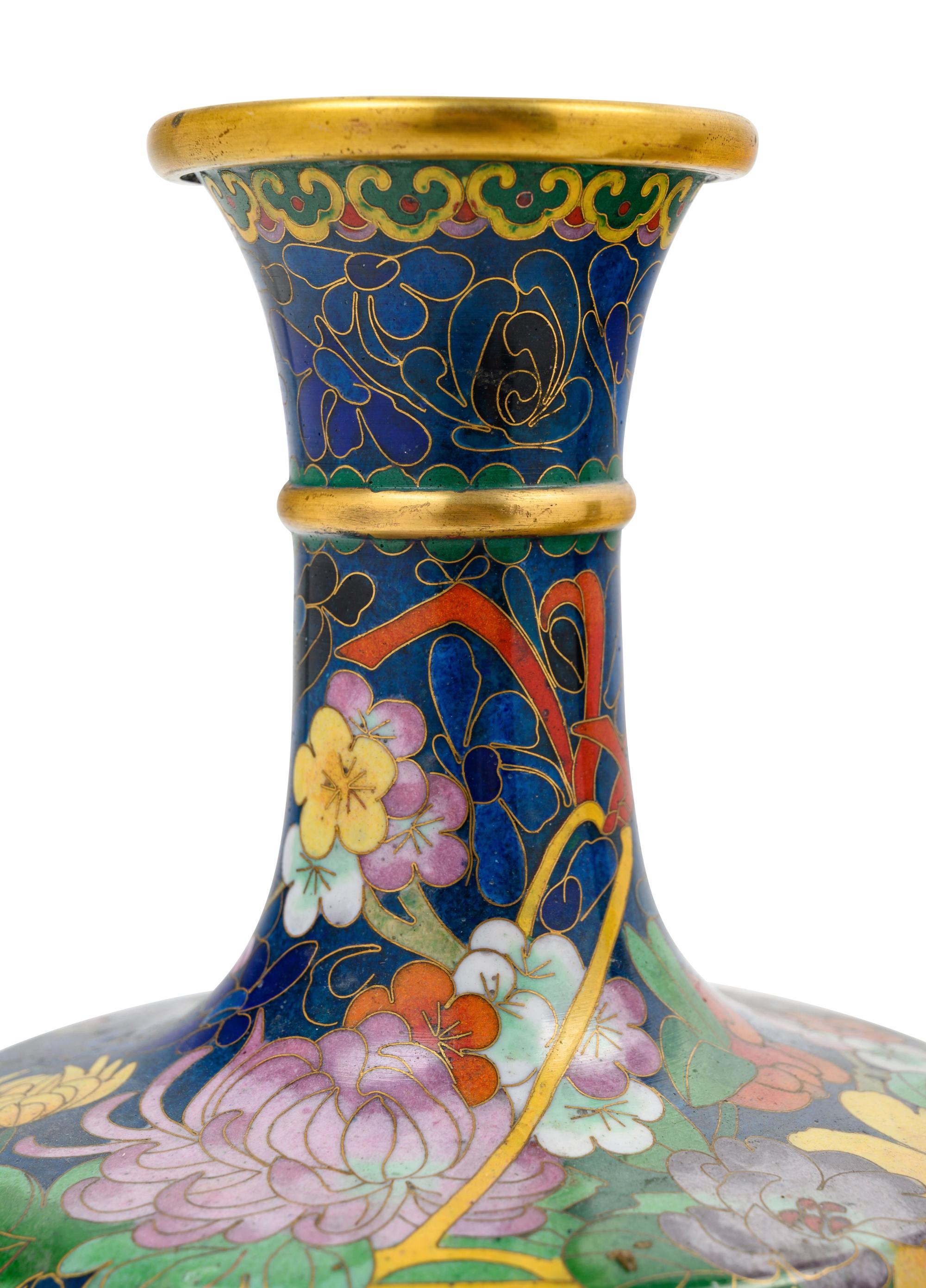 A Pair of Chinese Export Cloisonné Enamel Vases