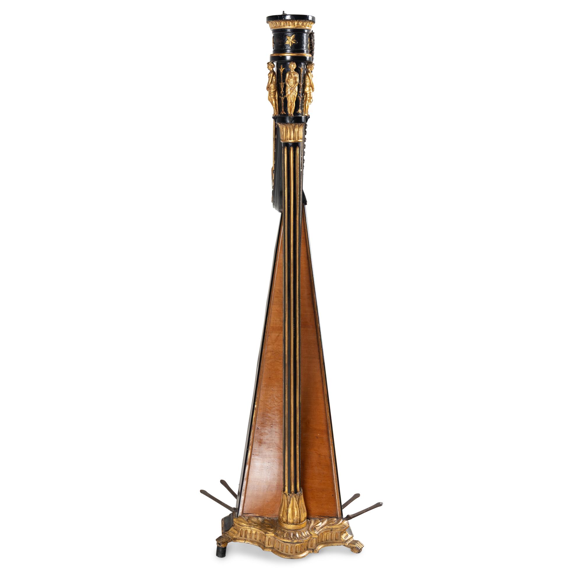 An Empire Black Lacquer and Parcel Gilt Harp