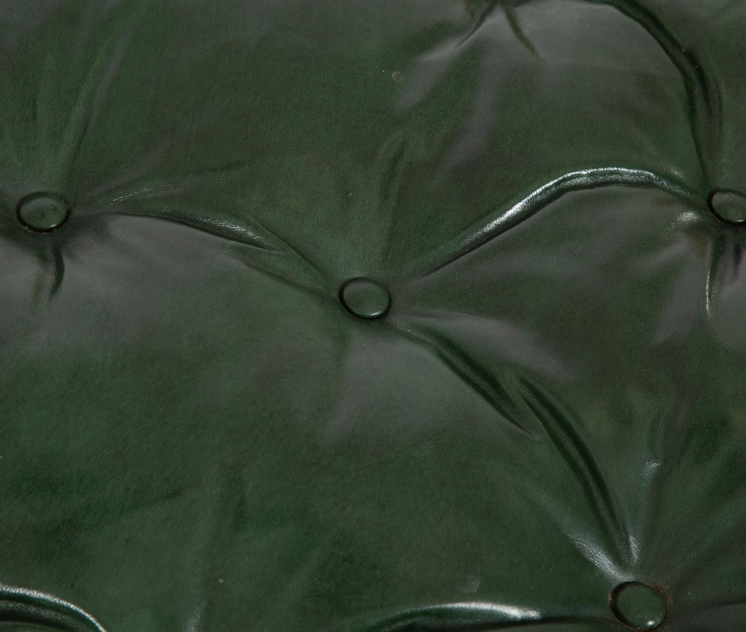 A Green Leather Button Tufted Club Chair and Ottoman — 20th Century