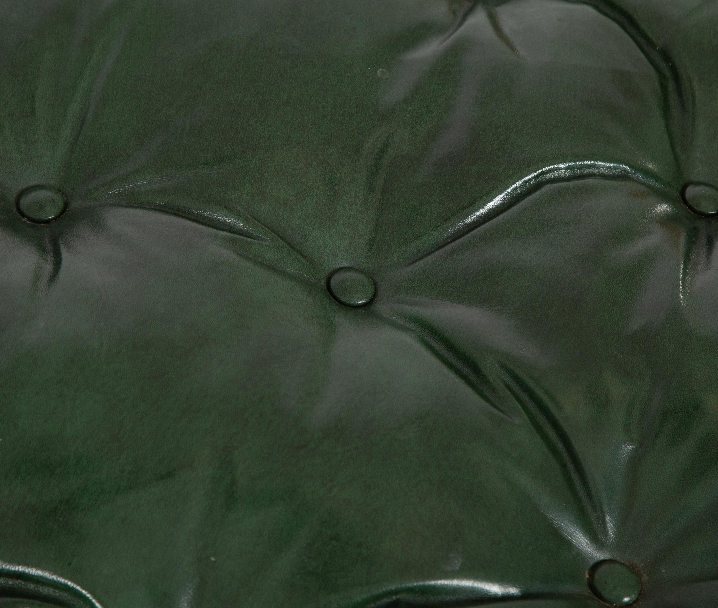 A Green Leather Button Tufted Club Chair and Ottoman — 20th Century