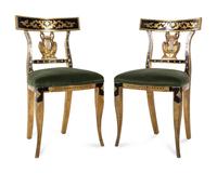 A Pair of Italian Parcel Ebonized and Giltwood Side Chairs