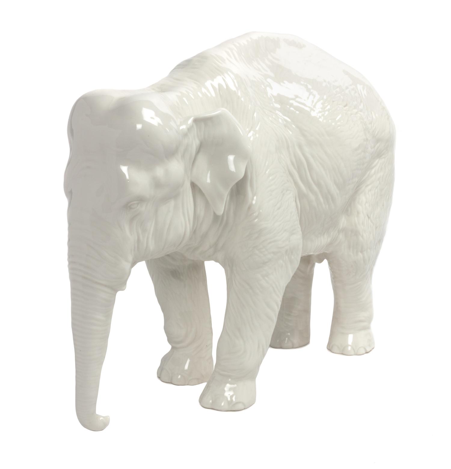 A Nymphenburg Porcelain Elephant Width 11 1/2 inches. — 20TH CENTURY