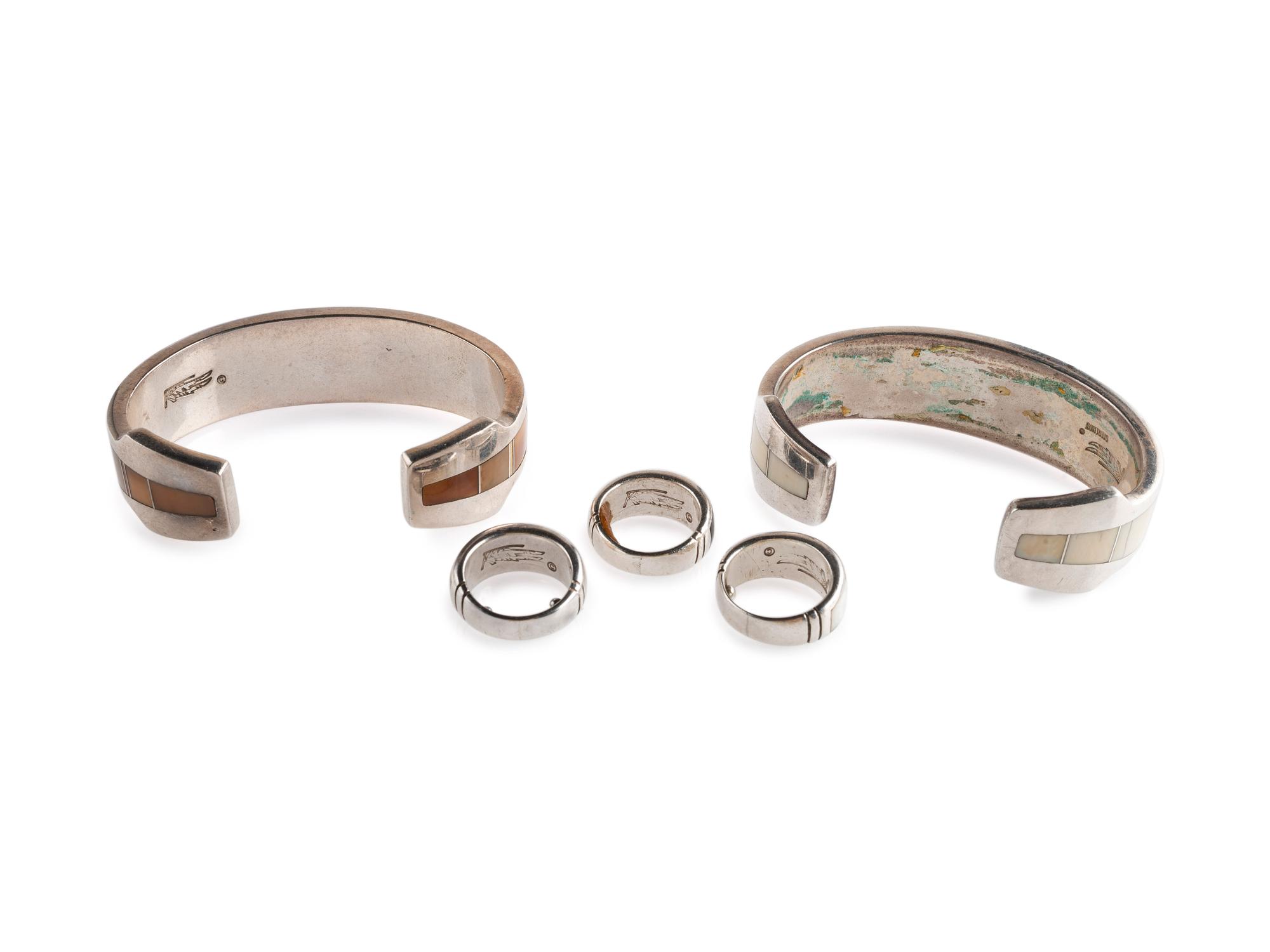 Silver and Channel Inlay Cuff Bracelets and Rings