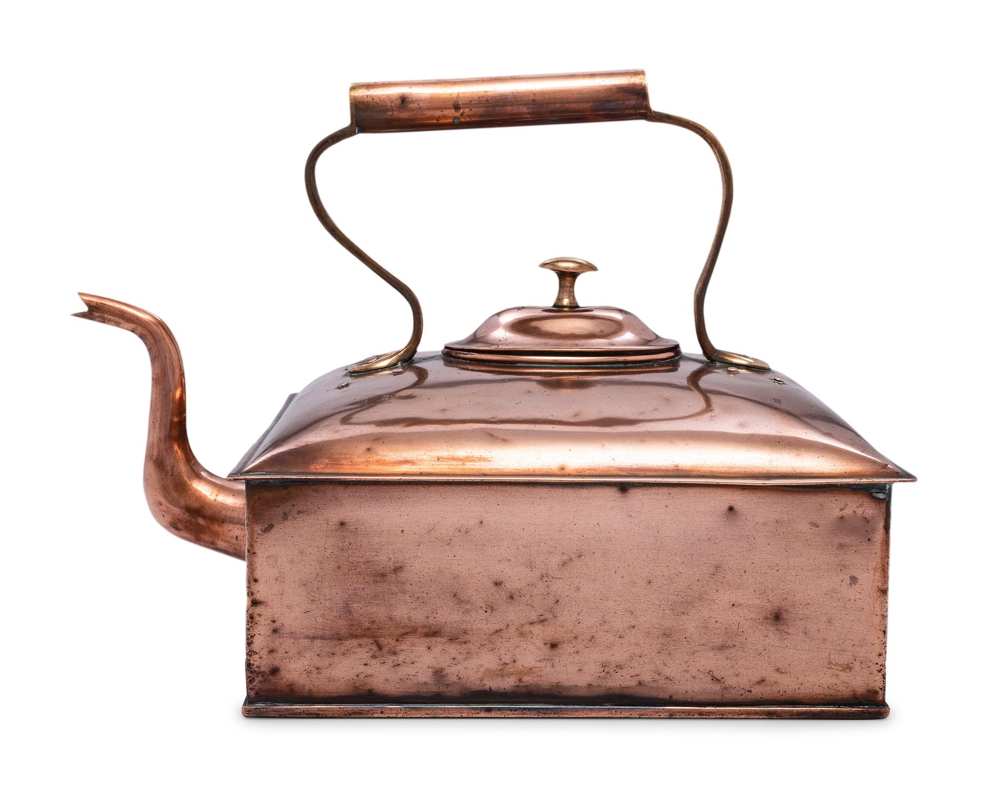 An English Square Copper and Brass Tea Kettle