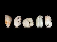 Five Chinese Carved Figures of Fruits