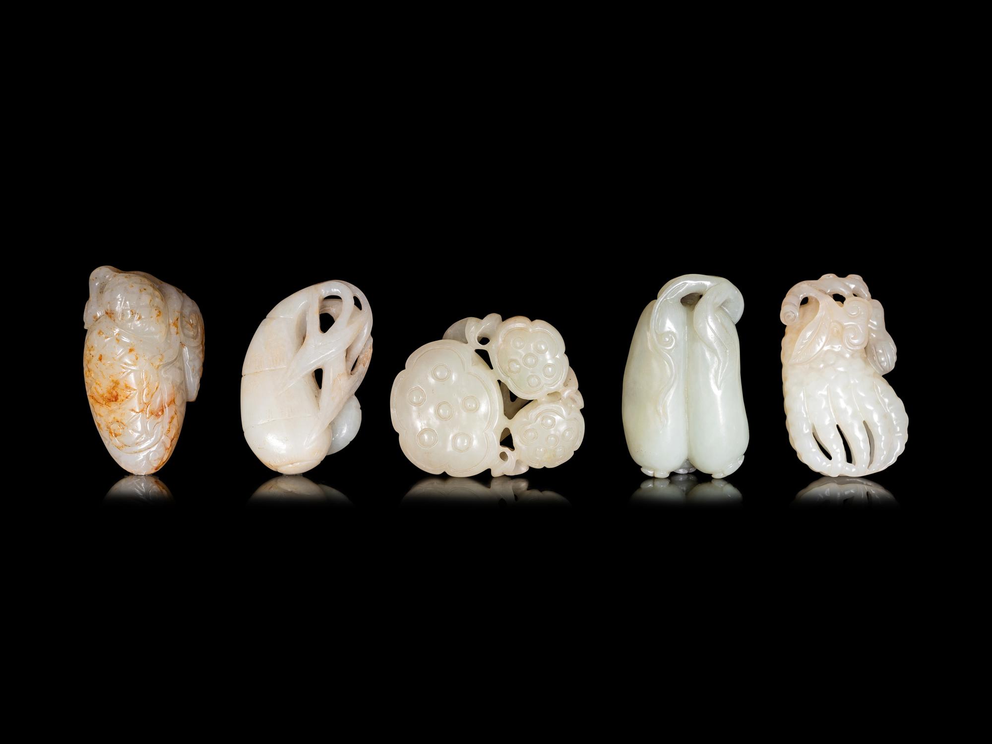 Five Chinese Carved Figures of Fruits
