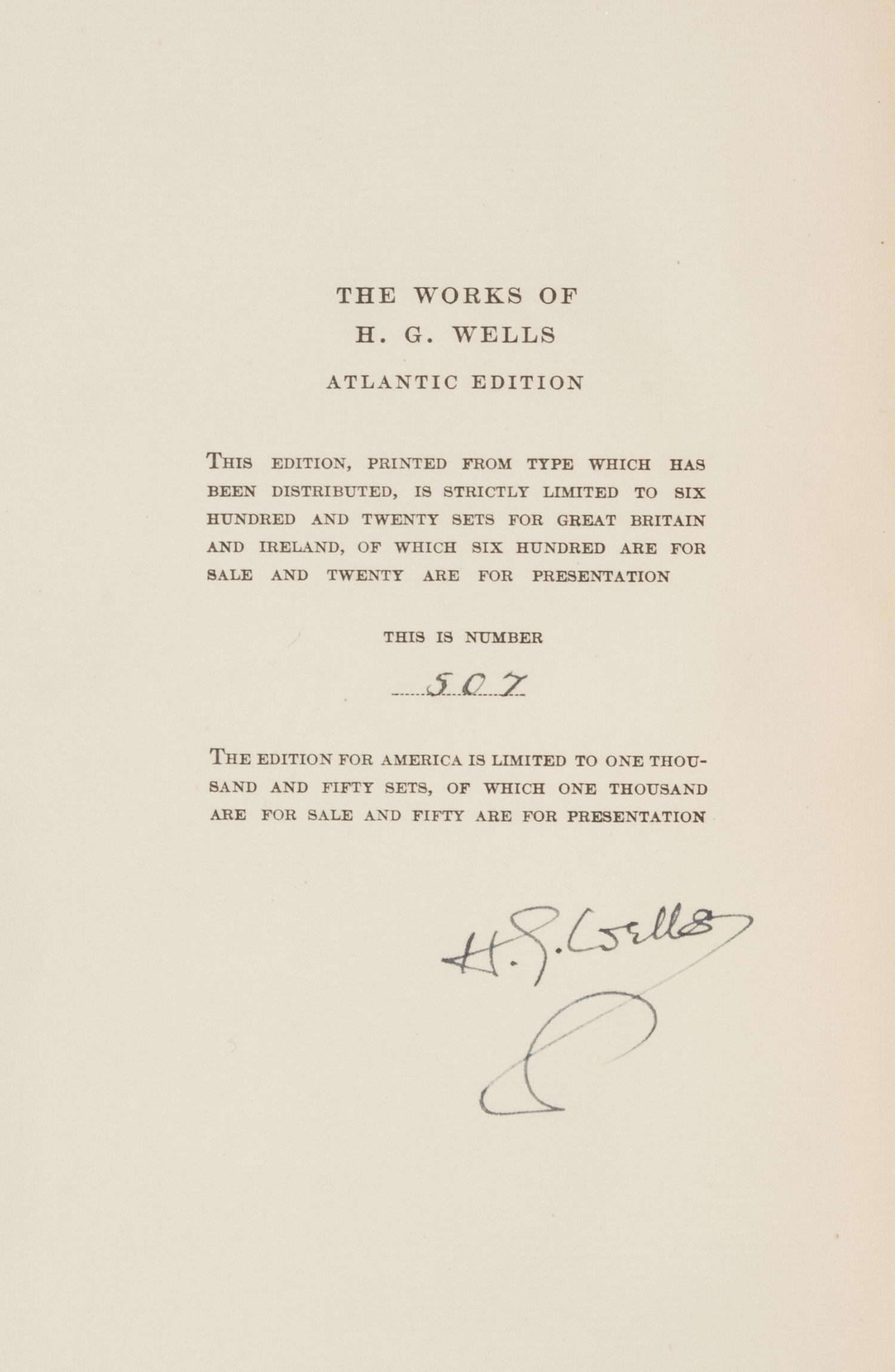 WELLS, H.G. [The Works.] London, 1924-1927. 28 vols. Limited, signed.