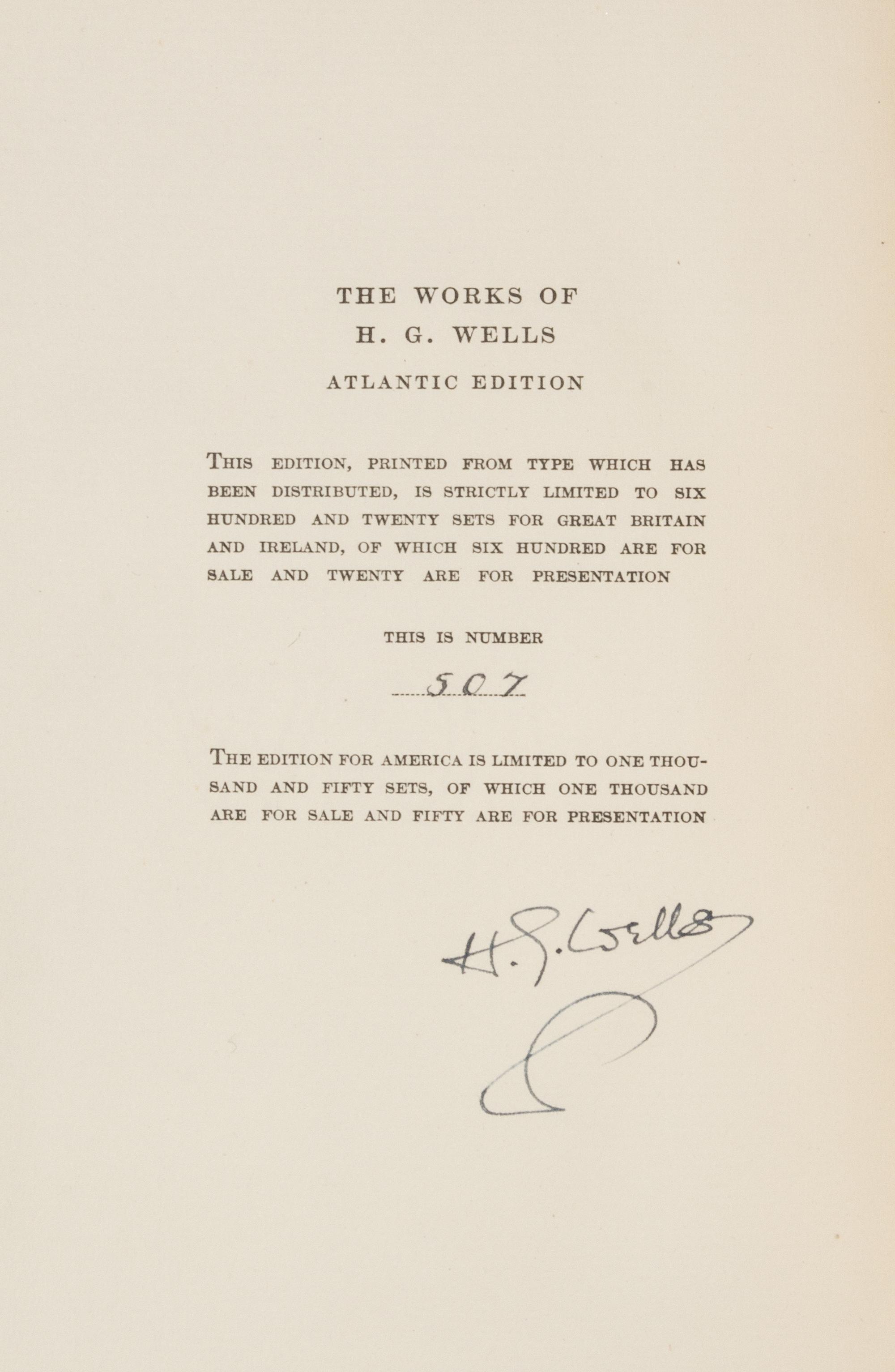 WELLS, H.G. [The Works.] London, 1924-1927. 28 vols. Limited, signed.