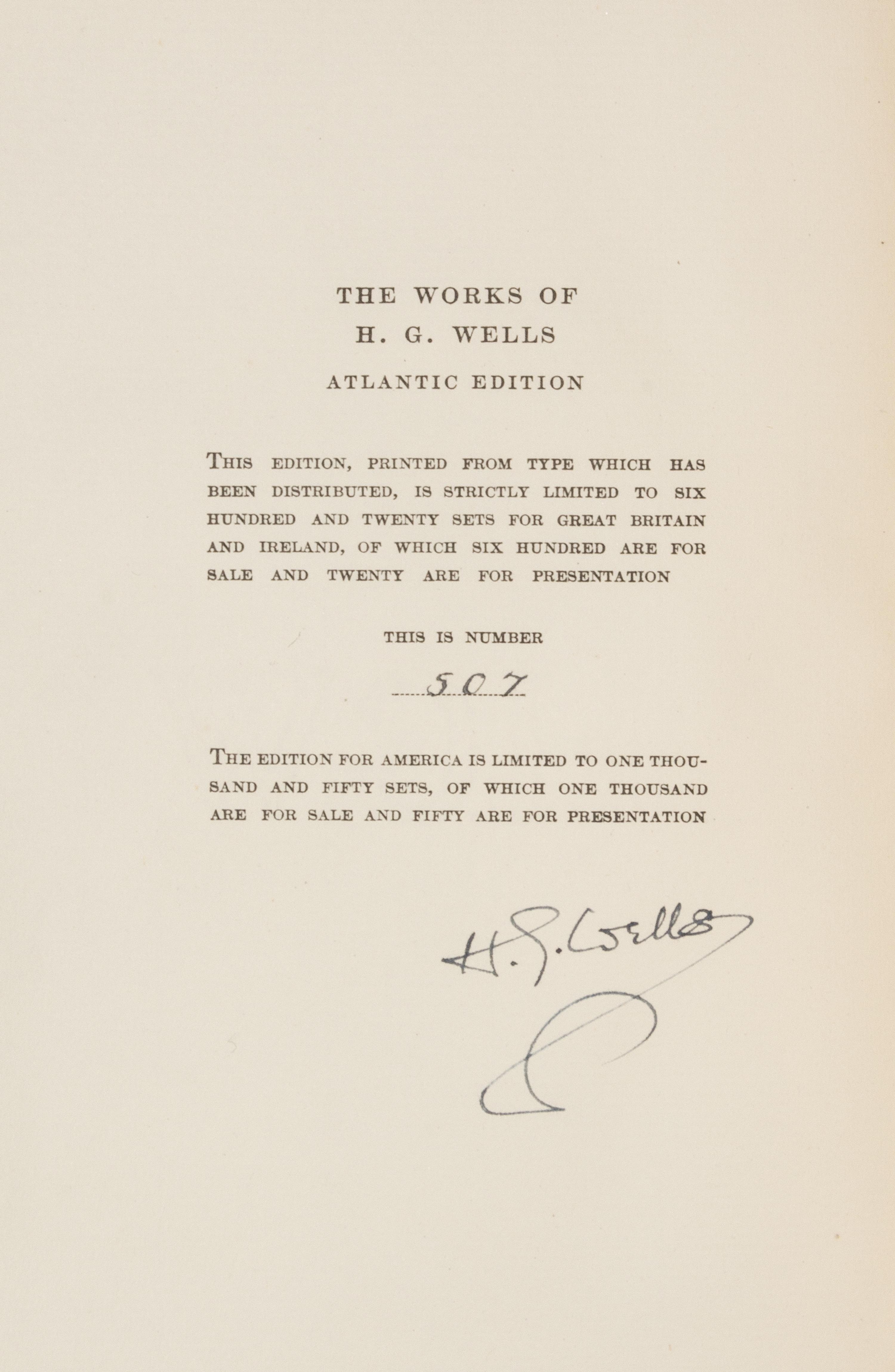 WELLS, H.G. [The Works.] London, 1924-1927. 28 vols. Limited, signed.