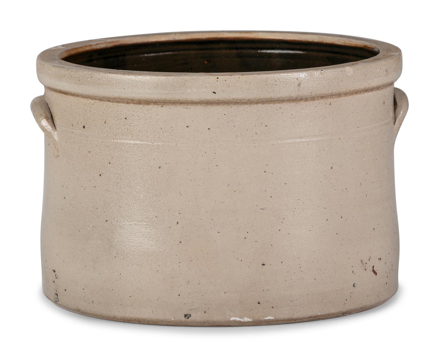 A Rare Two-Gallon Stoneware Crock with Cobalt Chicken and Worm Decoration