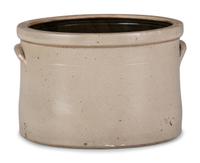 A Rare Two-Gallon Stoneware Crock with Cobalt Chicken and Worm Decoration