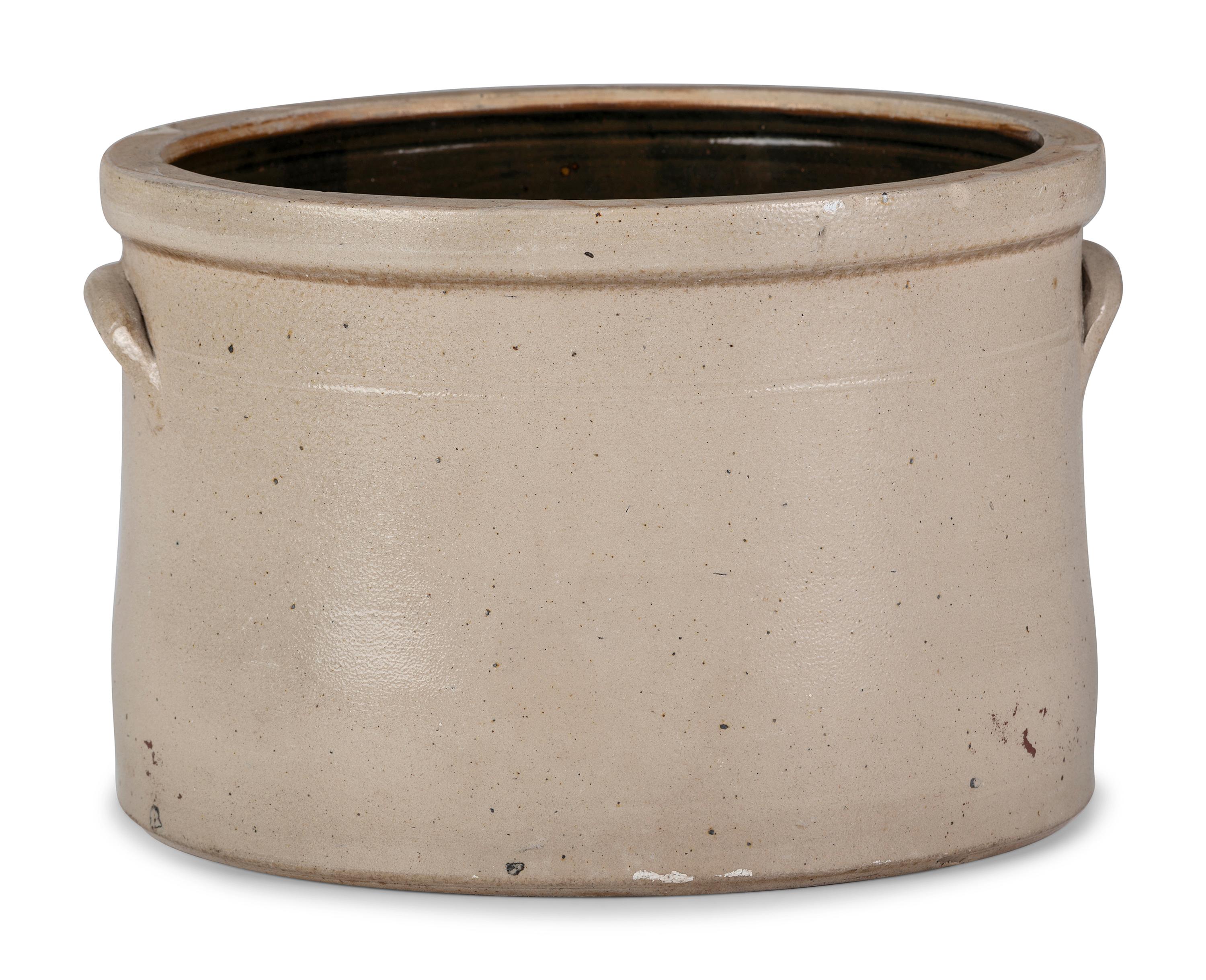 A Rare Two-Gallon Stoneware Crock with Cobalt Chicken and Worm Decoration