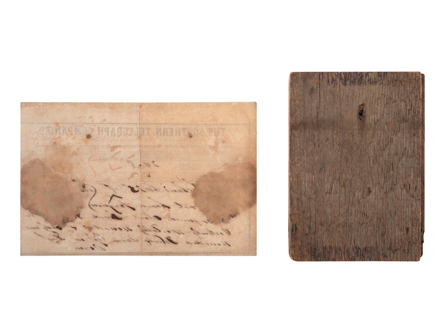 [CIVIL WAR]. John H. Slade, Company G, 2nd Georgia Infantry, DOW Antietam, temporary burial marker and telegram home.