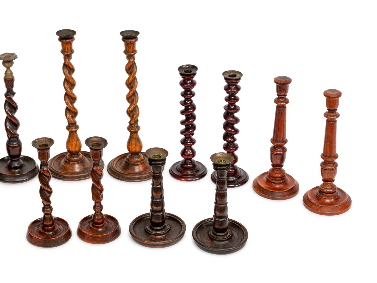Eight Pairs of English Turned Wood Candlesticks