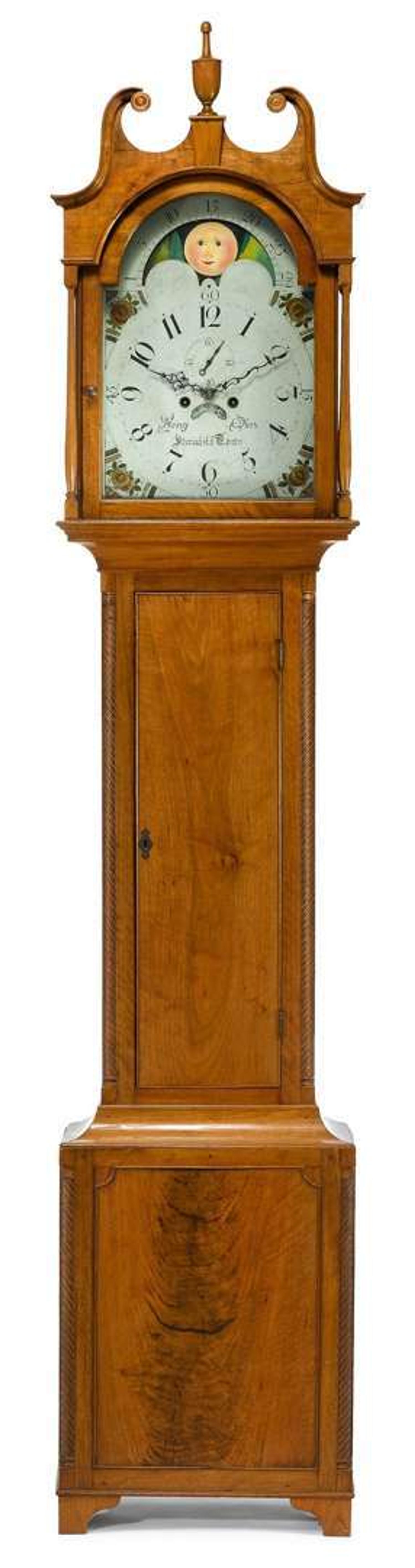 Walnut tall case clock henry ober, elizabethtown, pa, circa 1820
