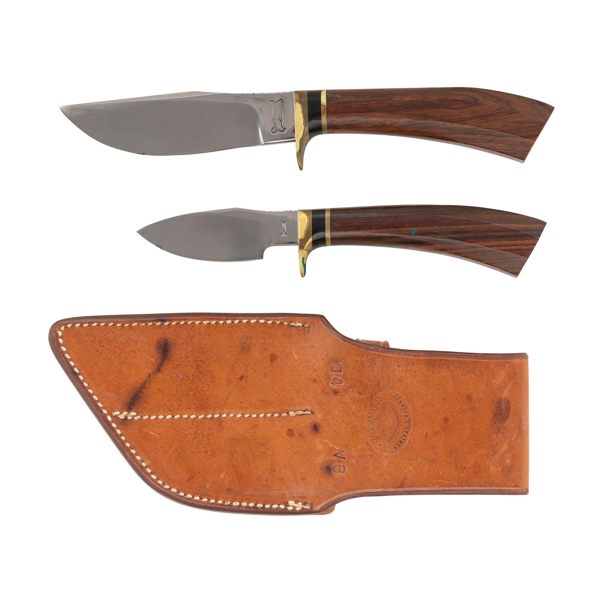 Pair of Vintage Ralph Bone Knives Models U and V in Sheath