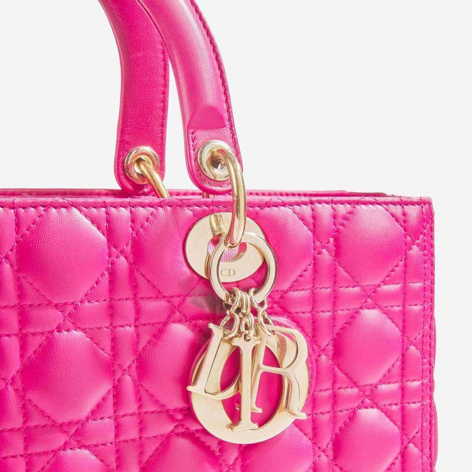 A Large Lady Dior Fuchsia Pink Leather Handbag Dior