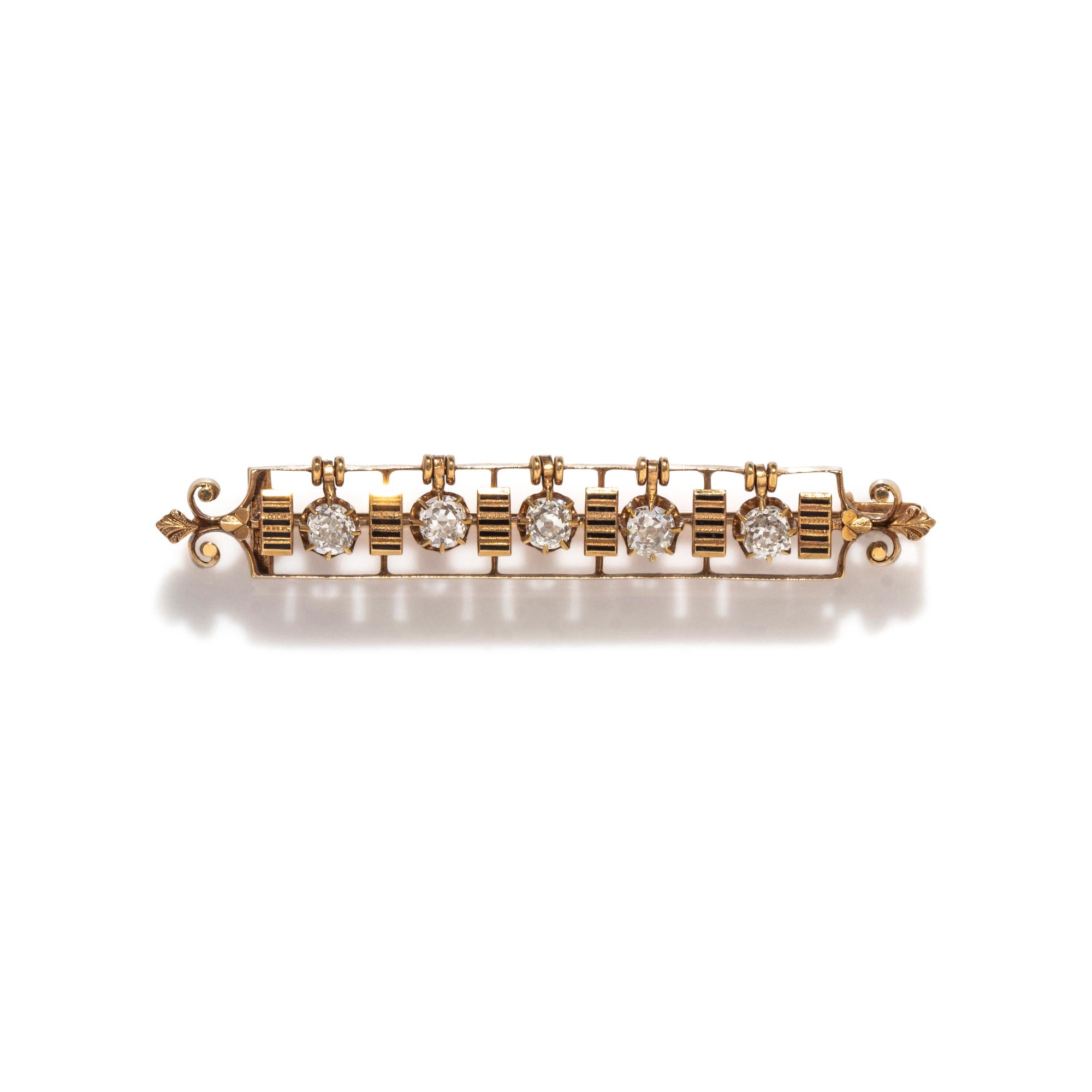 VICTORIAN, DIAMOND AND ENAMEL BAR BROOCH