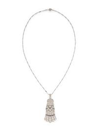 DIAMOND AND SYNTHETIC SAPPHIRE PENDANT/BROOCH NECKLACE