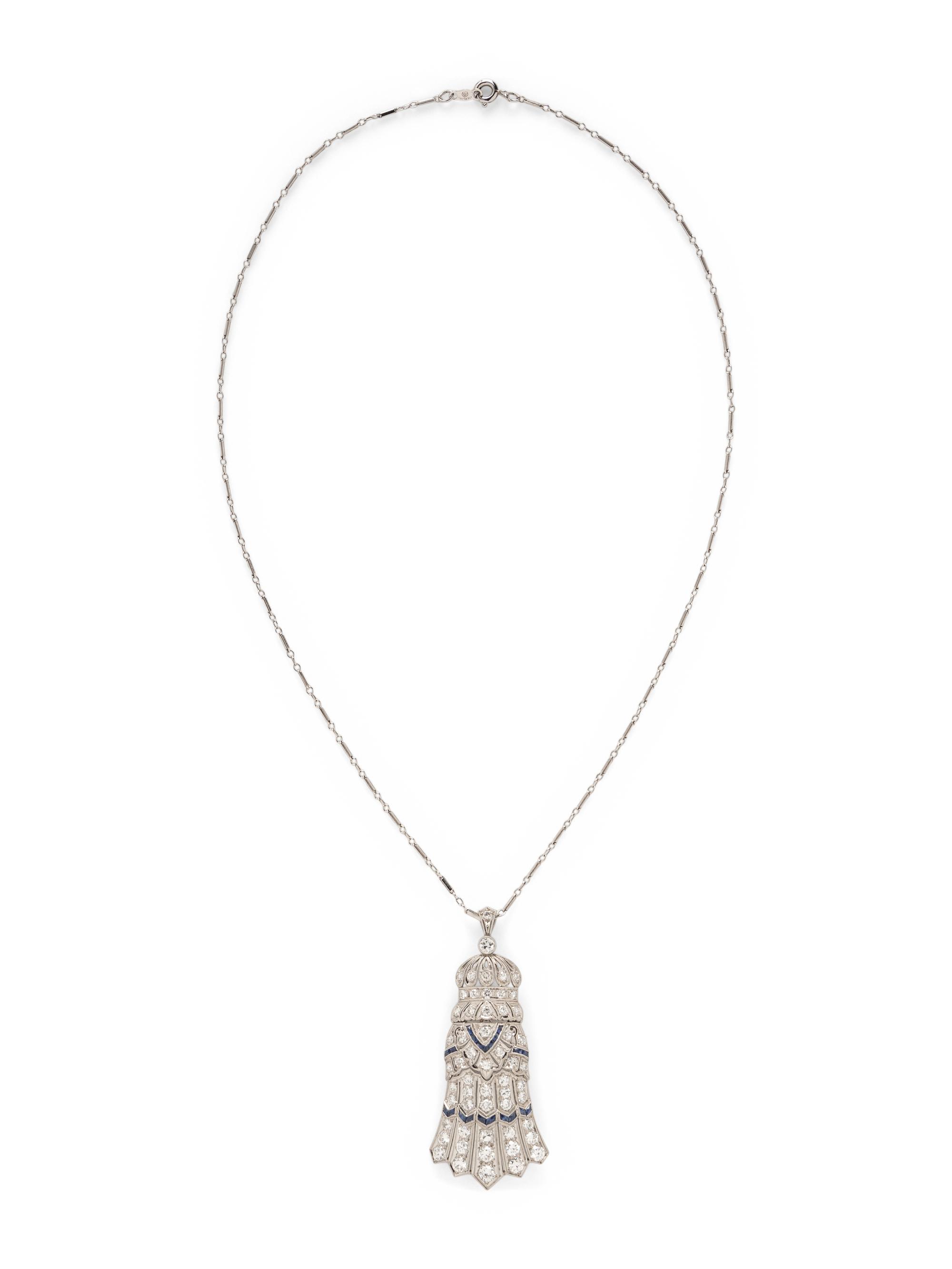 DIAMOND AND SYNTHETIC SAPPHIRE PENDANT/BROOCH NECKLACE