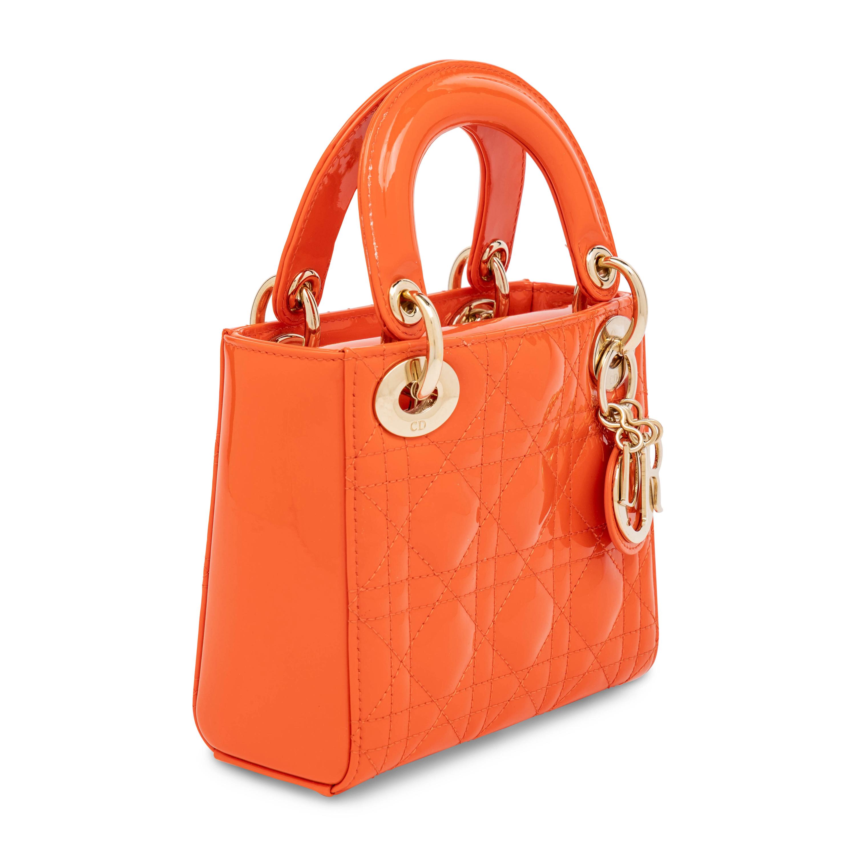 Christian Dior, Mini Lady Dior in Orange Patent Leather & Matching Card Holder