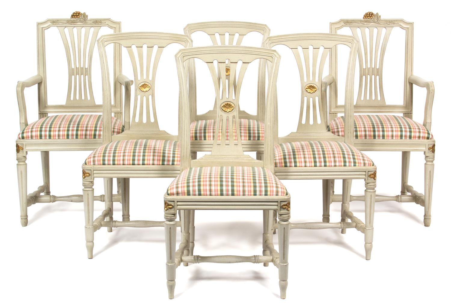 A Set of Six Gustavian Style Painted Dining Chairs Height 36 1/2 inches. — K.A. ROOS, HELSINGBORG, 20TH CENTURY
