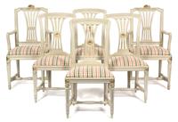 A Set of Six Gustavian Style Painted Dining Chairs Height 36 1/2 inches. — K.A. ROOS, HELSINGBORG, 20TH CENTURY