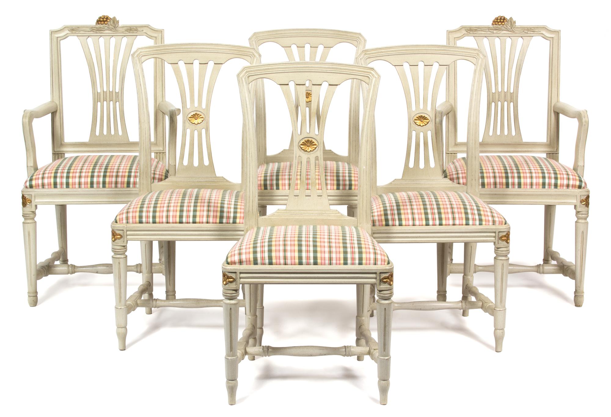 A Set of Six Gustavian Style Painted Dining Chairs Height 36 1/2 inches. — K.A. ROOS, HELSINGBORG, 20TH CENTURY