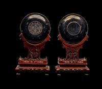 A Pair of Chinese Coin Mounted Silver and Hardwood Table Screens