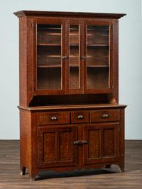 A Country Grain Paint Decorated Poplar Step-Back Cupboard