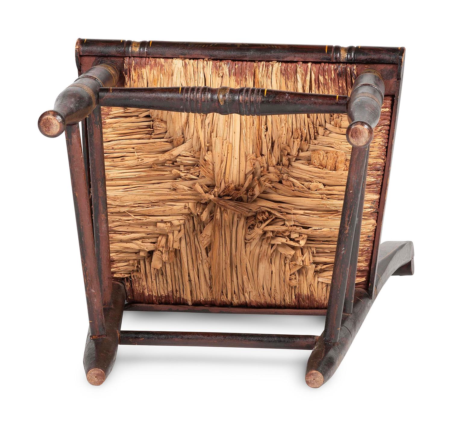 A Classical Grain Paint and Gilt Stencil-Decorated Fancy Child's Hitchcock Rush-Seat Side Chair