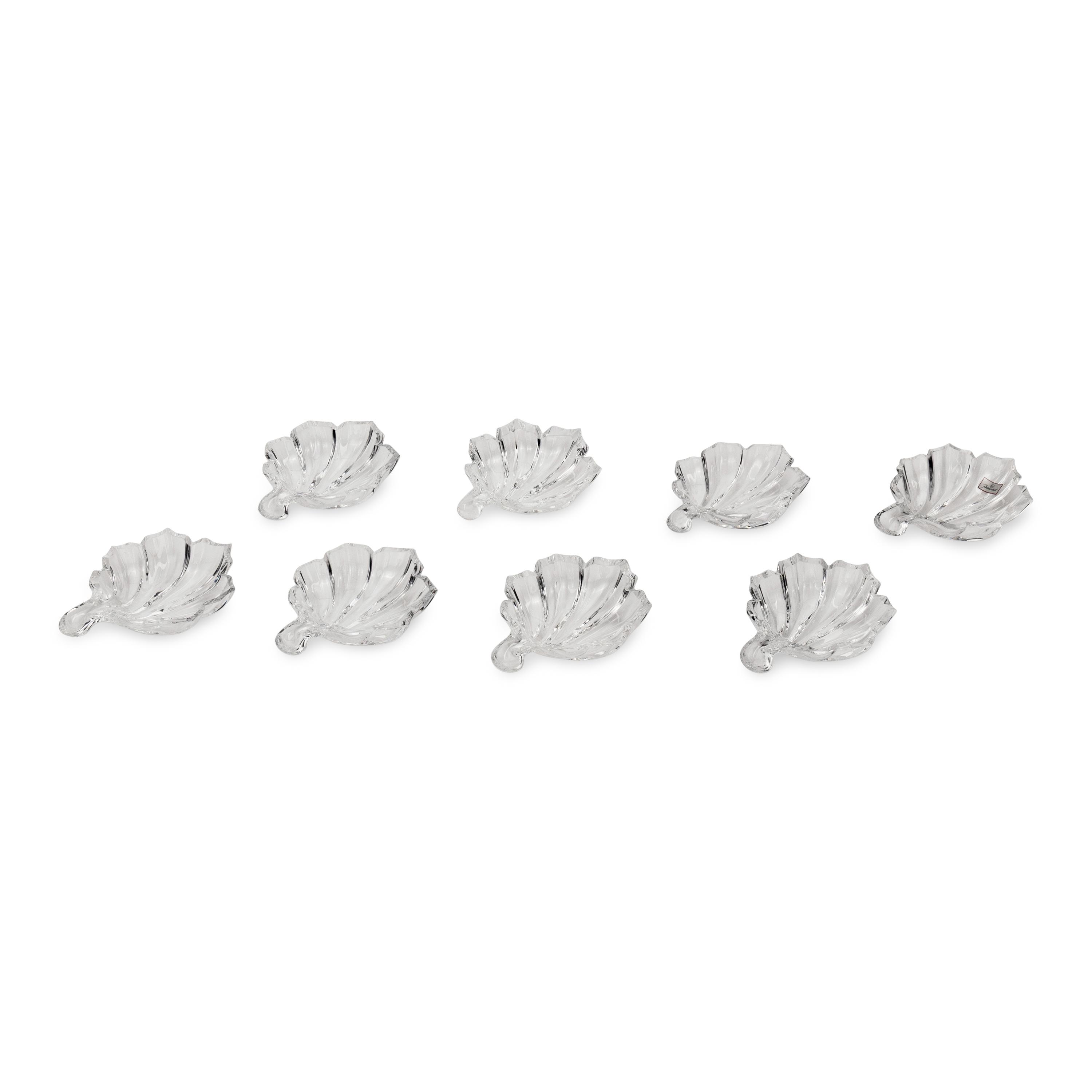 A Group of Eight Baccarat Leaf Form Nut Dishes
