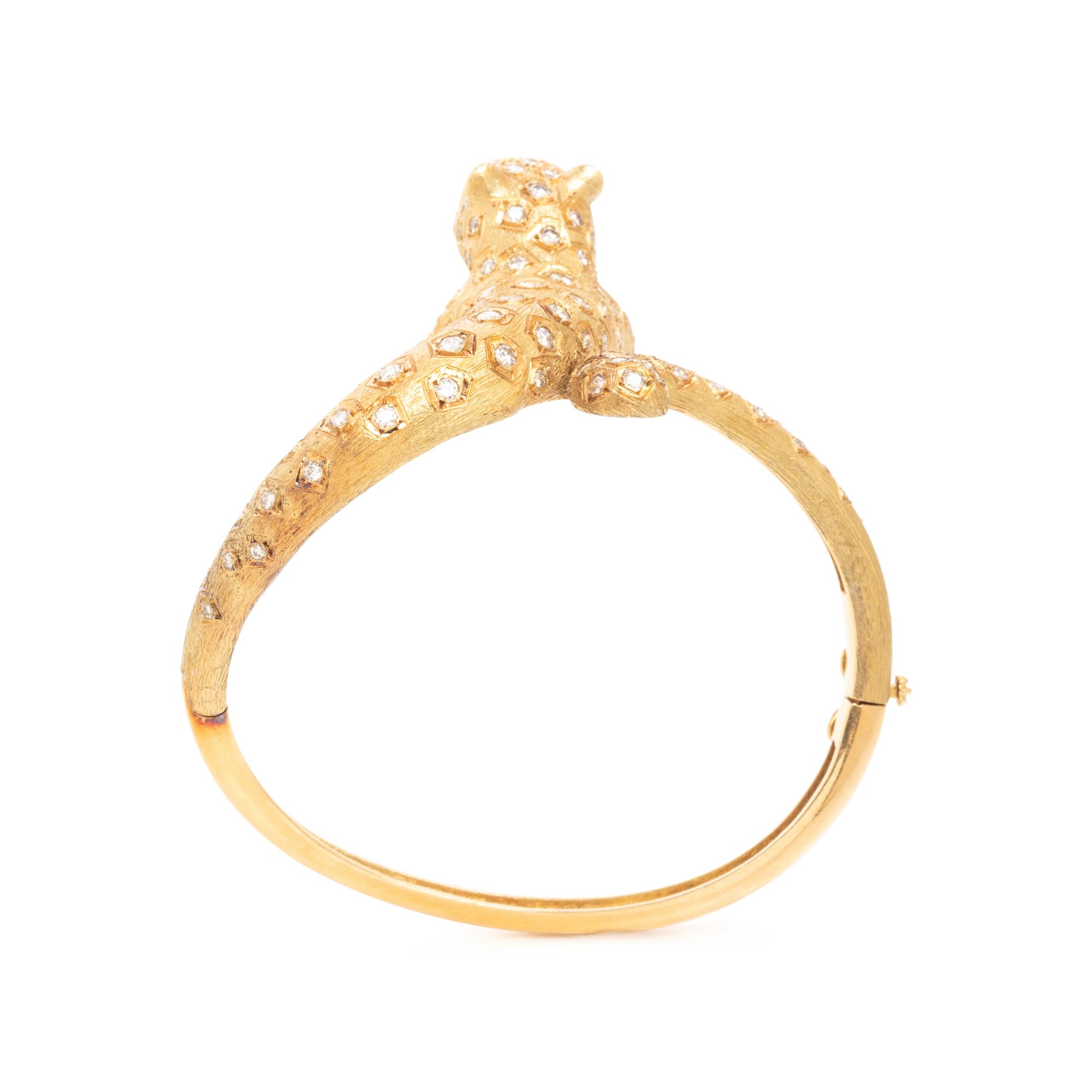 YELLOW GOLD AND DIAMOND LEOPARD BANGLE BRACELET