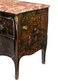 A Louis XV Gilt Bronze Mounted Painted Marble-Top Commode