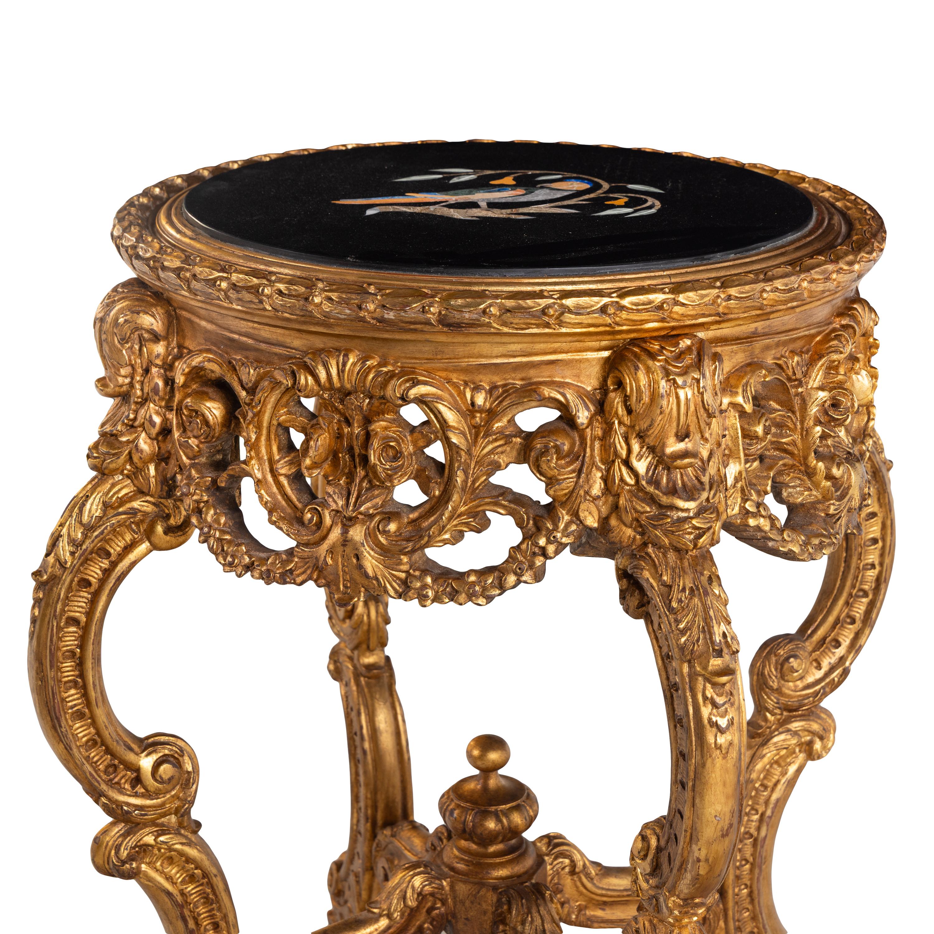 A Pair of Louis XV Style Giltwood and Specimen Marble Tables