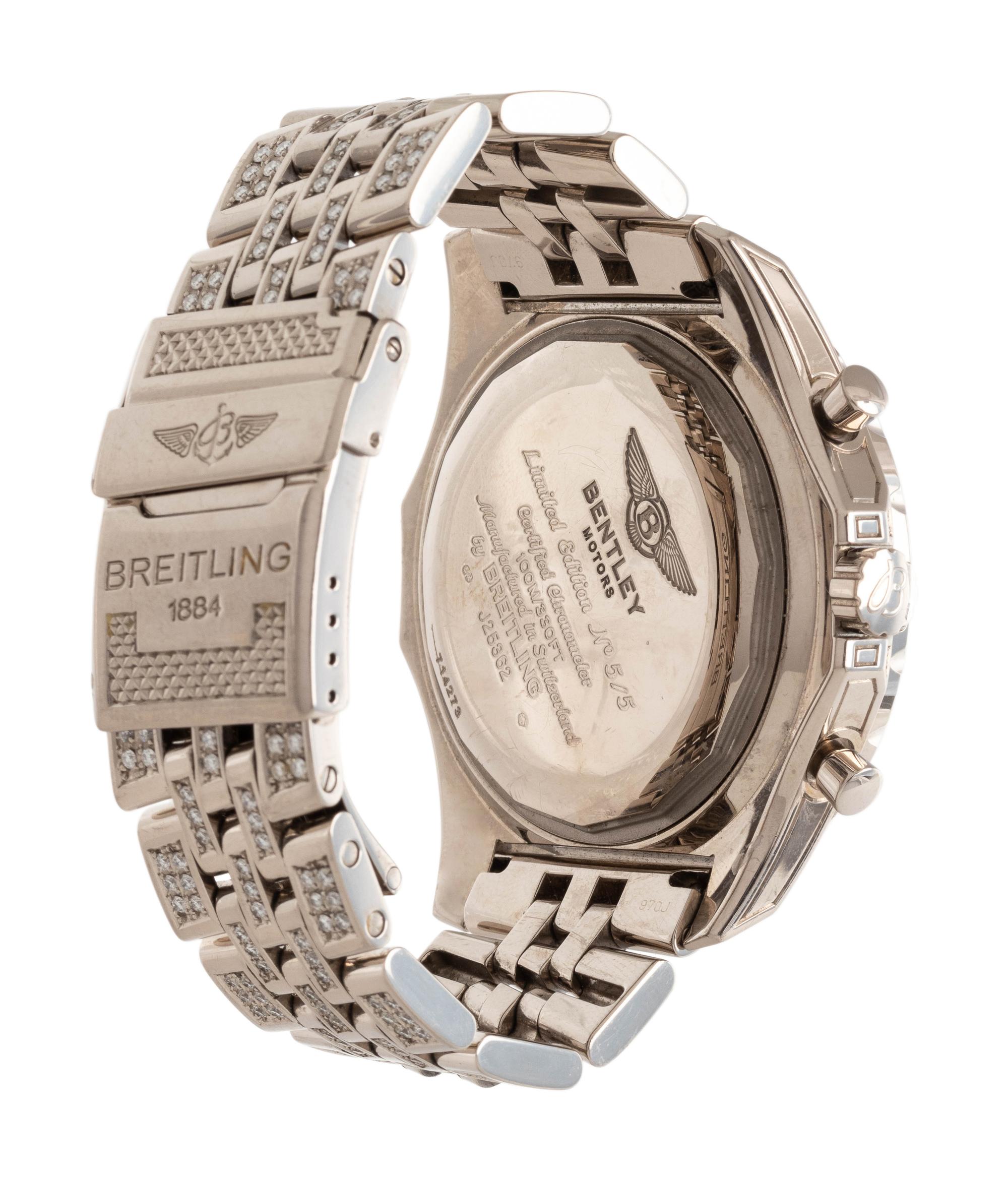 A RARE BREITLING, BENTLEY MOTORS REF. J25362 18K WHITE GOLD AND DIAMOND LIMITED EDITION CHRONOGRAPH WRISTWATCH