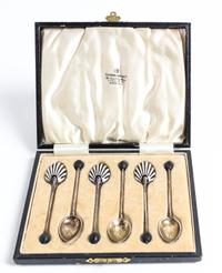A Set of Six Demitasse Spoons, in Presentation Box Length of spoon 3 1/2 inches — FIRST HALF 20TH CENTURY