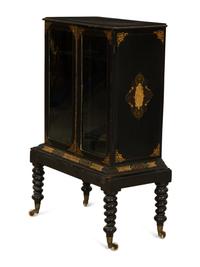 A Victorian Black and Gilt Lacquer Etagère on Stand