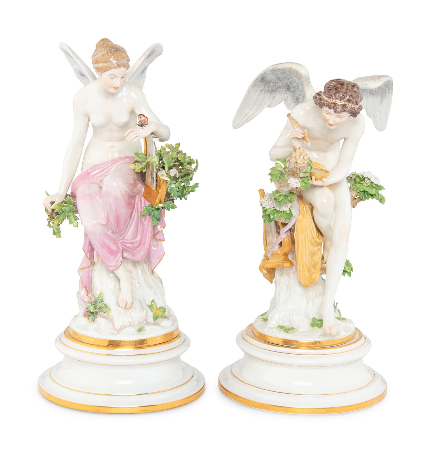 A Pair of Meissen Porcelain Figures of Cupid and Psyche