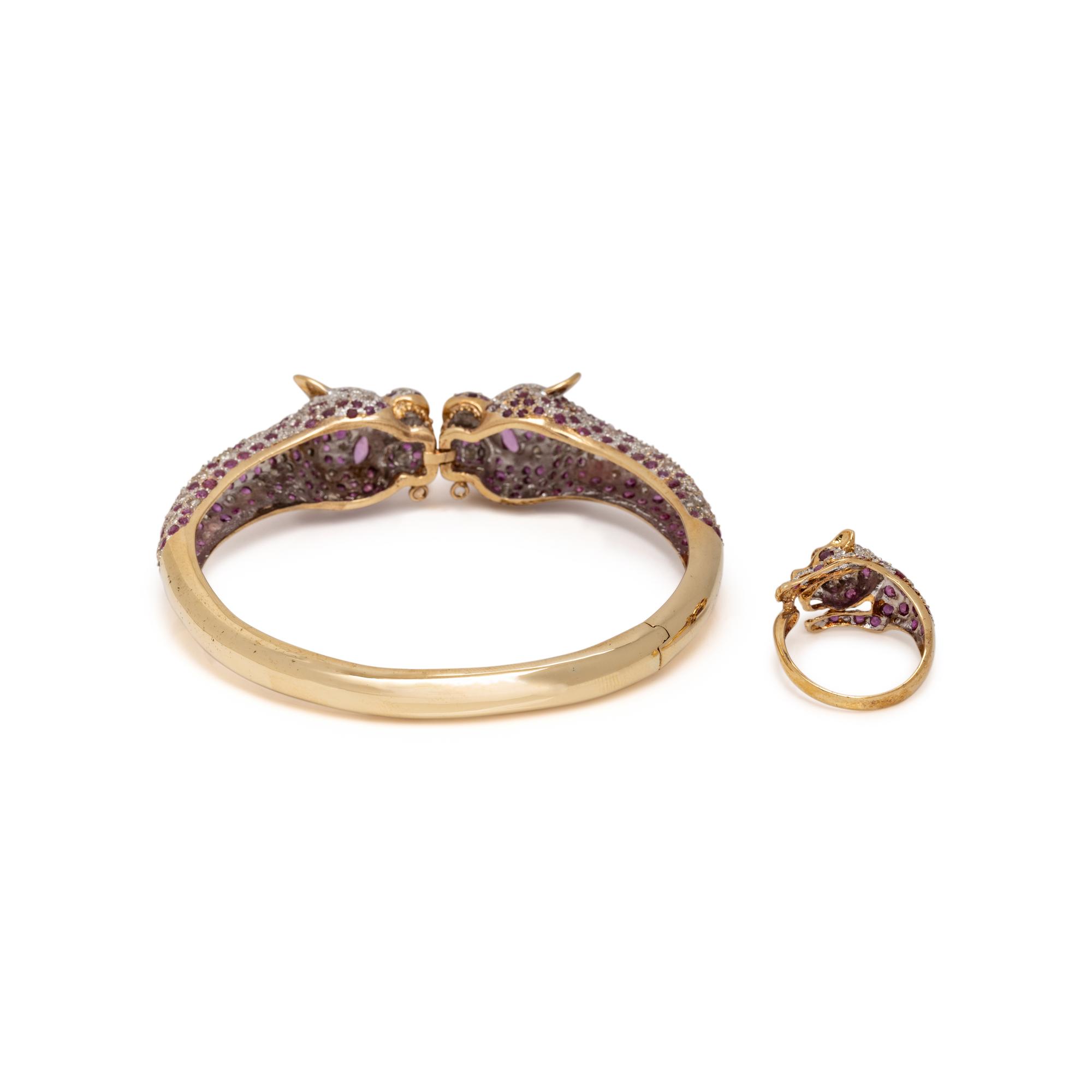 RUBY AND DIAMOND LEOPARD RING AND BRACELET