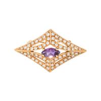 YELLOW GOLD, DIAMOND, AND AMETHYST BROOCH
