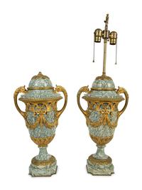 A Pair of Louis XV Style Bronze Mounted Marble Urn-Form Lamps — 19TH CENTURY