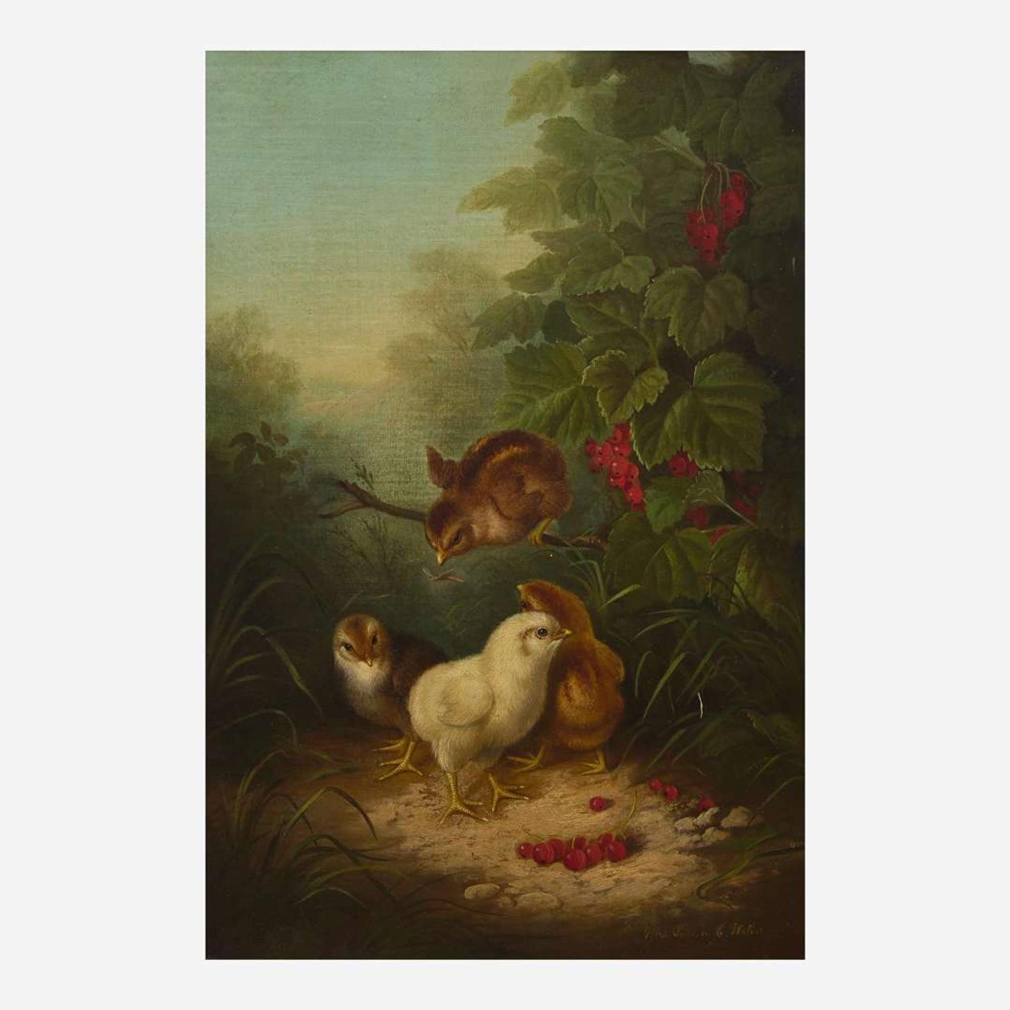 Susan Catherine Waters (American, 1823-1900) Two Chicks and Berries