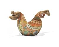 A Norwegian carved and painted wood kjenge or ale bowl, 19th century