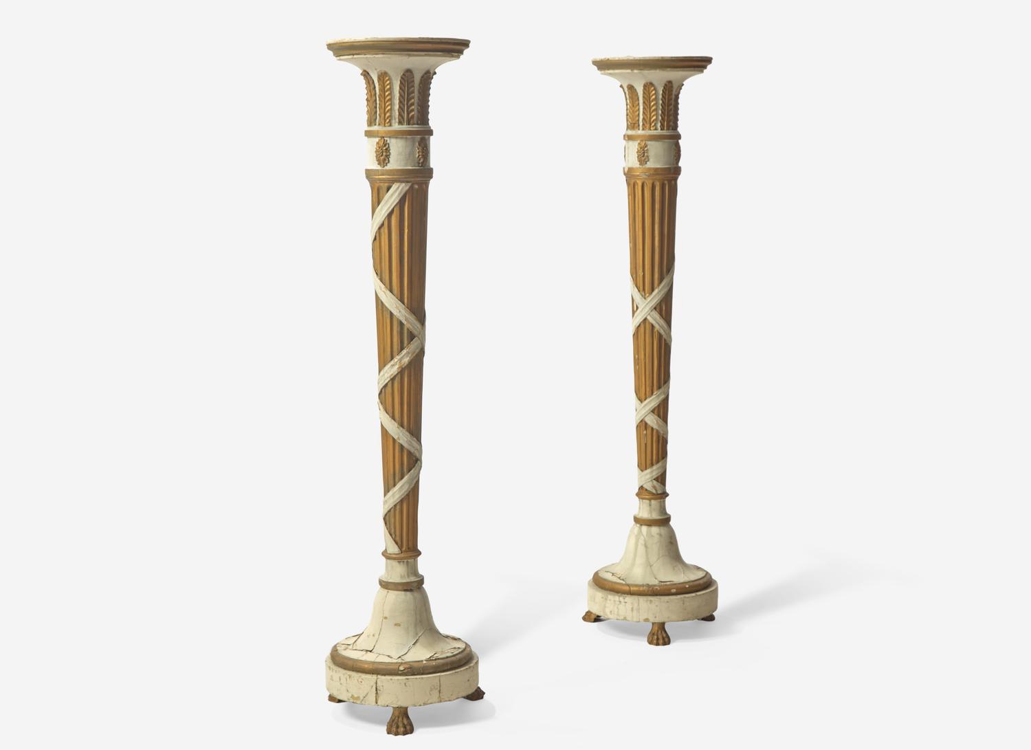 A Pair of George III Parcel Gilt and Cream Painted Pedestals