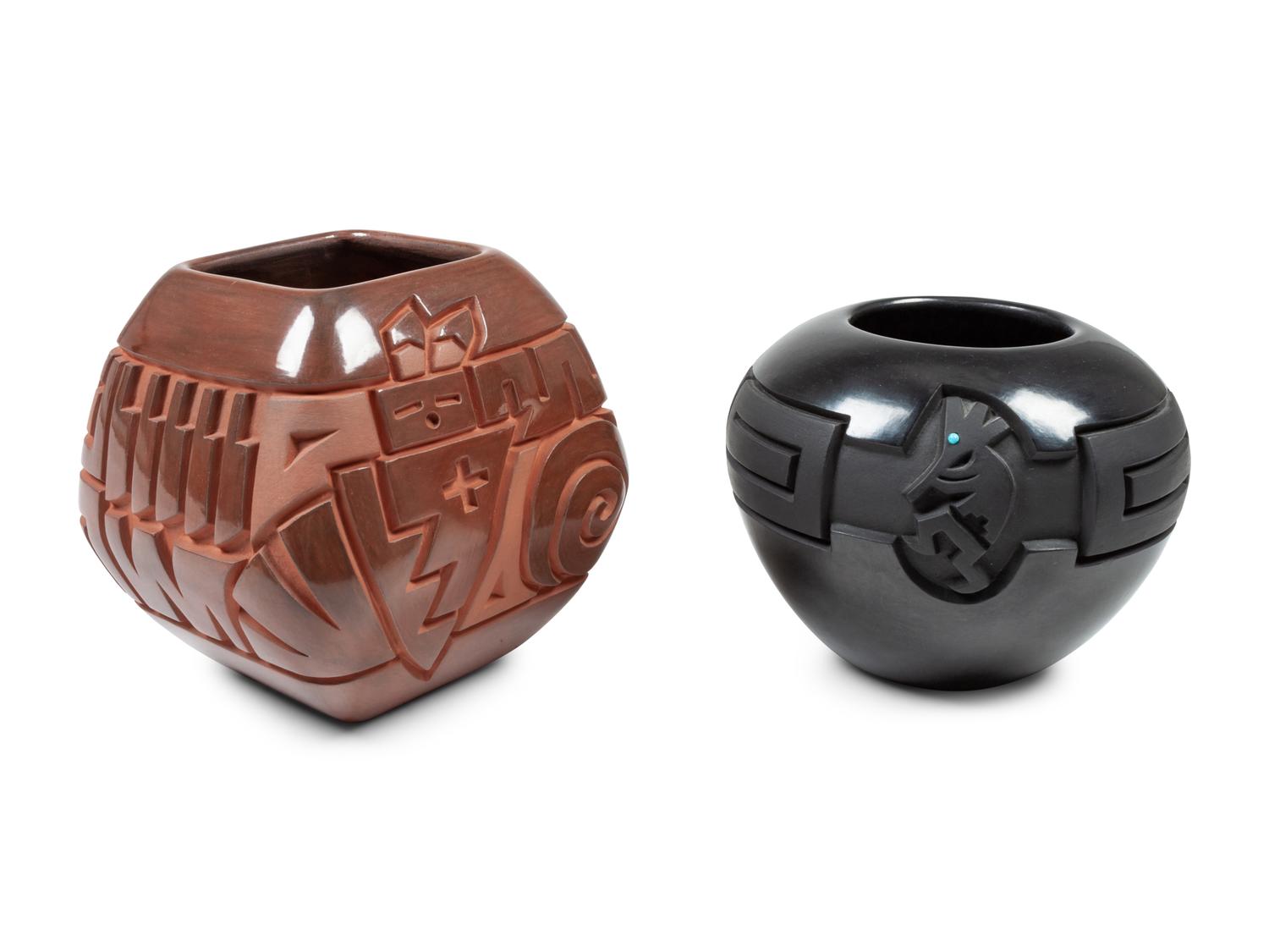 Carved Red and Black Pottery Jars