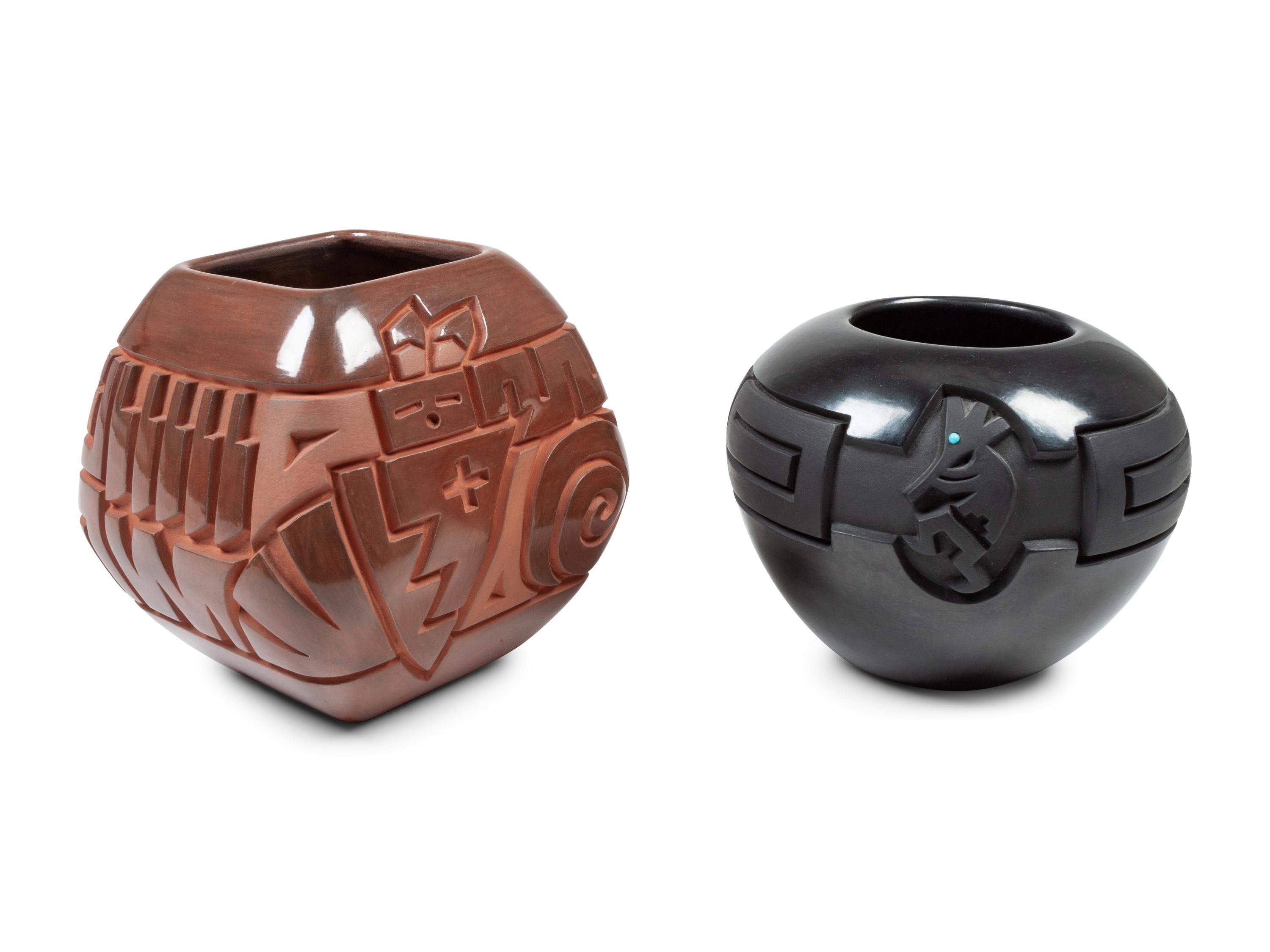 Carved Red and Black Pottery Jars