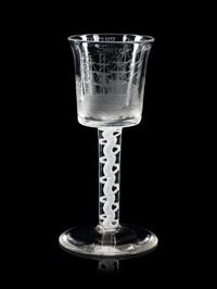 An Opaque Twist Engraved Wine Glass of British Naval Interest
